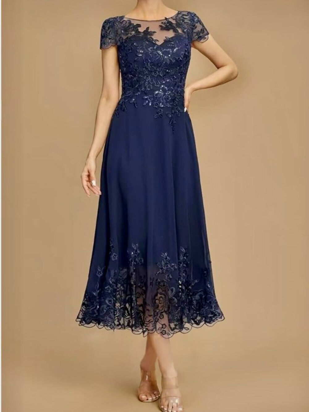 Chiffon Navy Blue Mother of the Bride/Groom Dress